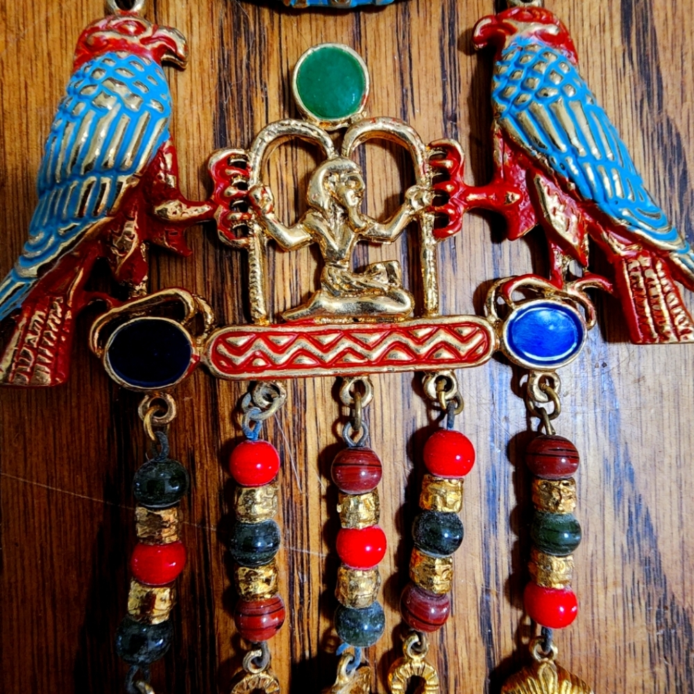 Vintage Hattie Carnegie Egyptian Enamel Falcon Necklace